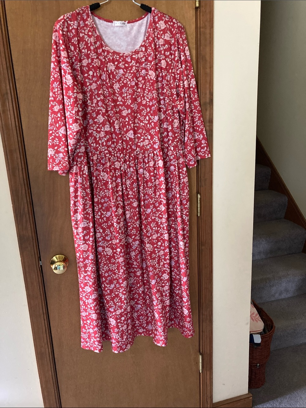 Women's Red Floral Scoop-Neck Midi Dress